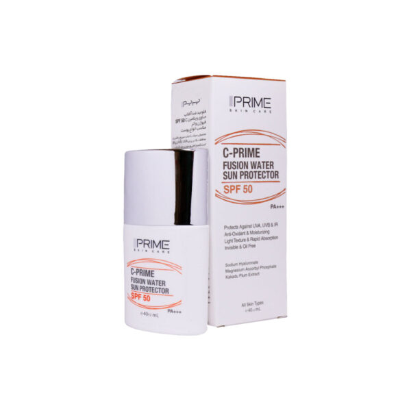 فلوئید ضد آفتاب بی رنگ پریم مدل فیوژن واتر حاوی ویتامین سی با SPF50